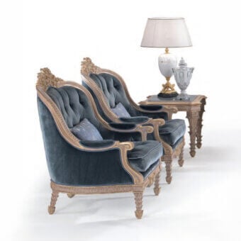 Exquisite Armando Rho A1316 lounge chair crafted with deep teal textured upholstery and radiant gold leaf finished wood