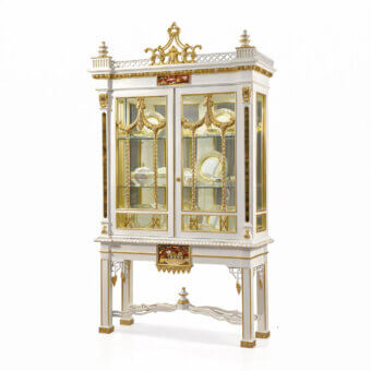 Distinguished Armando Rho A1330 cabinet handcrafted in ivory with gold leaf highlights and inlaid precious stones