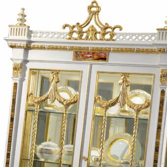 Exceptional Armando Rho A1330 cabinet handcrafted in ivory with gold leaf, tiger eye inserts and inlaid precious stones