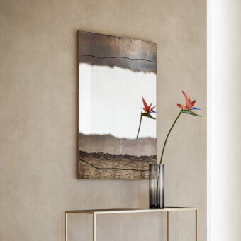 Elegant Arte Veneziana Fenestra mirror crafted with wood and burnished brass, showcasing Roddi detailing with a medium antique finish