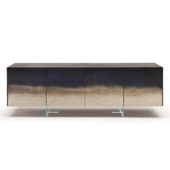 Distinguished Arte Veneziana Frammenti sideboard with ash-veneered plywood, dark burnished brass, titanium metallic lacquer and Stromboli finish