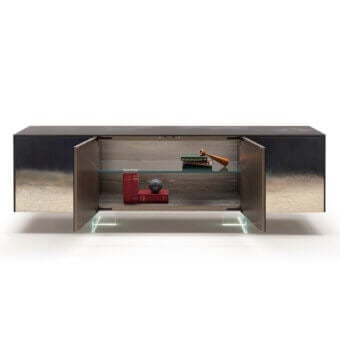 Exceptional Arte Veneziana Frammenti sideboard with ash-veneered plywood, burnished brass, titanium metallic lacquer and Stromboli finish
