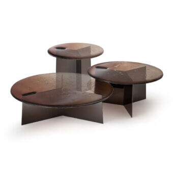 Exceptional Arte Veneziana Marantego coffee table crafted with bronze to crystal baked glass and polished nickel iron sheet structure