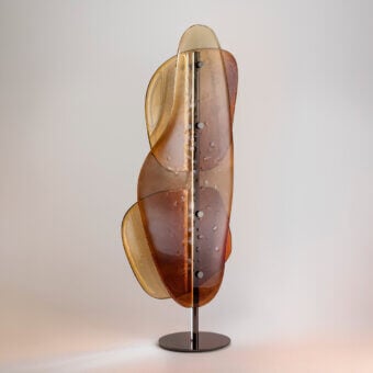 Distinguished Arte Veneziana Sfogeto floor lamp with warm bronze and yellow ochre baked glass and polished black nickel structure