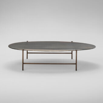 Distinguished Arte Veneziana Soana coffee table with tempered glass and burnished brass metal frame crafted in Italy