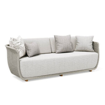 Elegant Atmosphera Bellagio sofa woven with melange-colored acrylic yarn, exhibiting a subtly textured light gray finish