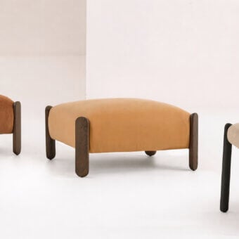 Superior Billiani Babà Soft ottoman with golden-tan textile upholstery and minimalist matte finish