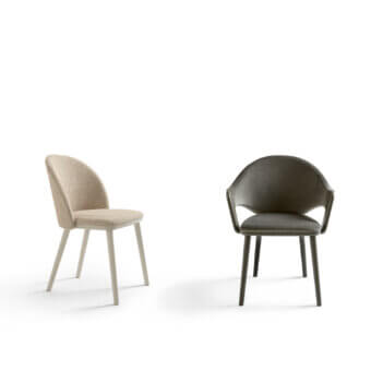 Lavish Billiani Cortina dining chair with enveloping light beige textile upholstery and refined matte metal legs