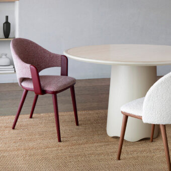 Lavish Billiani Cortina dining chair crafted with reddish-burgundy textile and smooth satin-finish wood frame