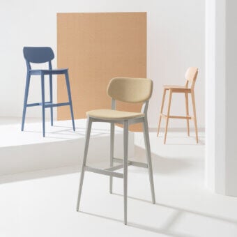 Exceptional Billiani Doll stool in olive green textile upholstery with a matte light gray metal frame