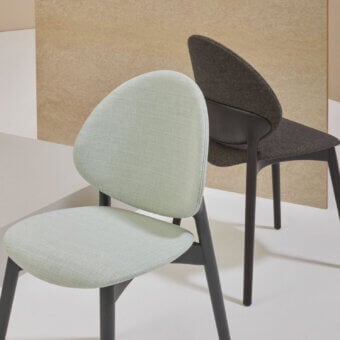 Exceptional Billiani Fleuron dining chair with pale green textured textile upholstery and matte wood frame