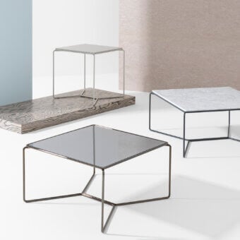Elegant Billiani Marcel coffee table with clear glass and satin-finished metal offering a timeless, minimalist aesthetic