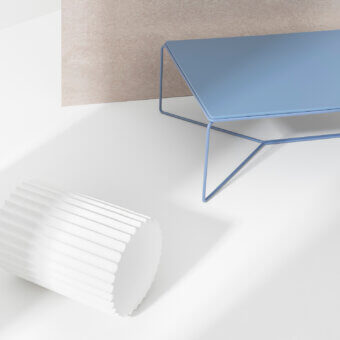 Refined Billiani Marcel coffee table with muted blue matte metal and clear glass uniting sleek geometry crafted in Italy