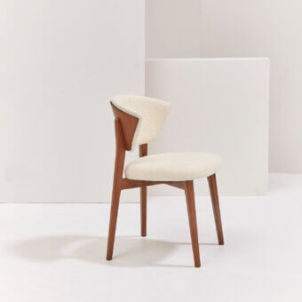 Distinguished Billiani Stella dining chair in cream textile upholstery with satin-finish wood frame and star-inspired backrest detailing
