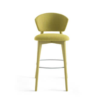 Distinguished Billiani Stella bar stool with subtly textured yellow-green textile and painted wood frame