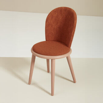 Sophisticated Billiani Veretta dining chair crafted in Italy with a curved beechwood ring and reddish-orange textured upholstery