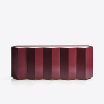 Exceptional Black Tie Gemma sideboard crafted in Italy with a deep burgundy high-gloss finish and faceted planes