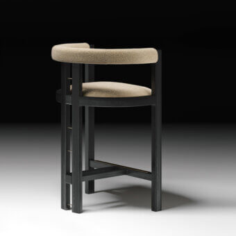 Elegant Black Tie Kumiko stool crafted from solid wood with a matte black finish and creamy beige textile upholstery