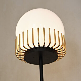 Distinguished Black Tie Lucy floor lamp with luminous spheres built in opal glass and a matte black finish