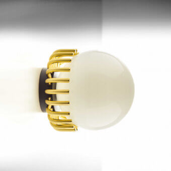 Distinguished Black Tie Lucy Mini wall lamp with luminous opal glass and slender golden metal structure exhibiting a glossy finish
