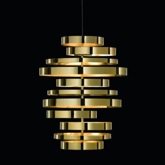 Superior Black Tie Olimpia suspension lamp crafted in polished stainless steel with a rich gold tone finish for evolving illumination