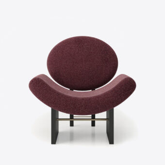 Distinguished Black Tie Onika lounge chair with deep plum textured fabric upholstery and dark-toned solid wood base