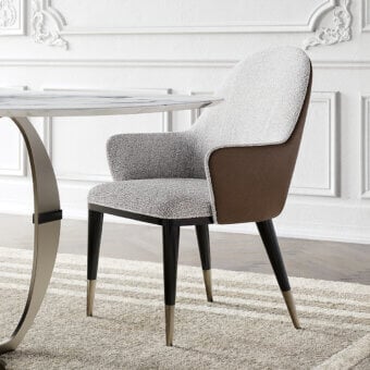 Elegant Capital Adele armchair crafted in Italy with light gray bouclé-like textile and sleek metal-finished feet