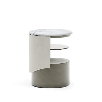 Distinguished Capital Clori nightstand with lacquered structure, marble tabletop and muted gray-green metallic base crafted in Italy