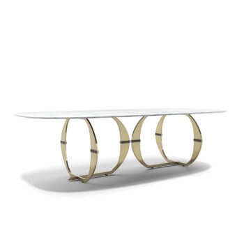 Captivating Capital Convivio table with sculpted marble tabletop and golden-toned metal base built with dark gray lacquered inserts