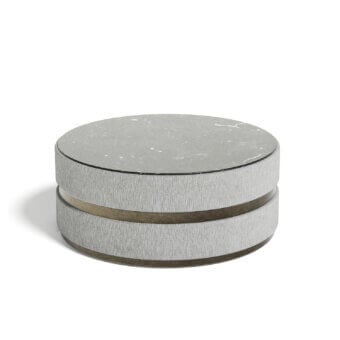 Superior Capital Cookie Coffee Table with cool gray marble tabletop and textured gray fabric upholstery built with satin metal