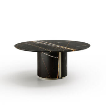 Superior Capital Ercolino coffee table crafted in black marble with golden-yellow and white veining and polished stone finish