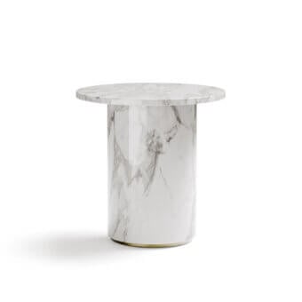 Elegant Capital Icaro side table with white marble interlaced with grey veining and a polished smooth finish