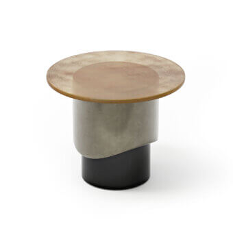 Superior Capital Merian glass side table with bronzed fused glass top and sculpted greyish-silver metallic body in matte black finish