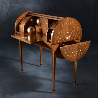 Elegant Carpanelli Arts desk crafted in black walnut with satin finish and precious wood inlays
