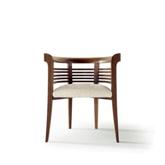 Distinguished Carpanelli Dolfin chair crafted from solid ash wood with a satin walnut finish and light beige upholstery