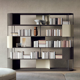 Distinguished Carpanelli Gae bookcase crafted in medium brown wood with pale beige shelf inserts and satin finish