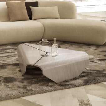Elegant Carpanelli Nara coffee table crafted in light neutral beige wood with a satin finish and interconnected elements
