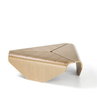 Exceptional Carpanelli Nara coffee table crafted in light beige wood with satin finish and balanced geometric form