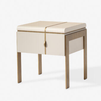 Distinctive Carpanese Home Althea N nightstand with light beige textile and satin brass metal accents crafted in Italy
