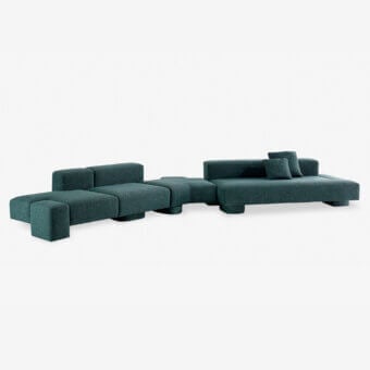 Distinguished Carpanese Home Cusco sectional crafted in Italy with subtly textured teal fabric and a sculptural design
