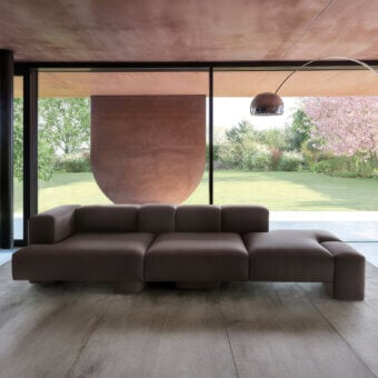 Superior Carpanese Home Cusco sofa crafted in Italy with muted brown leather upholstery and smooth matte finish