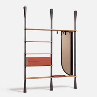 Elegant Carpanese Home Paw valet stand in ash wood with blackened finish and bronzed mirror insert