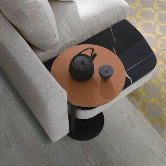 Superior CTS Salotti For You side table with terracotta leather and black marble detail in matte black painted steel