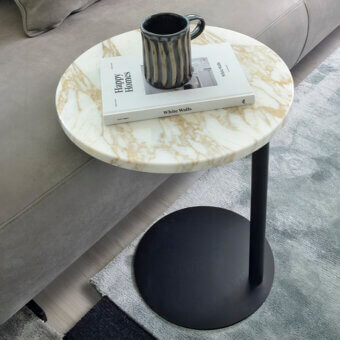 Elegant CTS Salotti For You side table with Calacatta marble top and sleek matte black painted steel structure