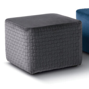 Handcrafted CTS Salotti Poker ottoman with quilted dark gray textile and refined geometric form