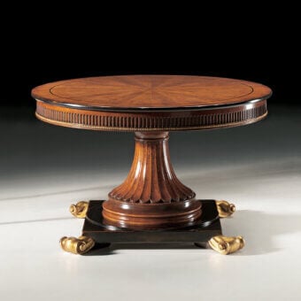 Distinguished Faber Mobili Boccaccino extendable table crafted in walnut with maple and ebony detailing plus glossy finish