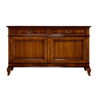 Elegant Faber Mobili Chamonix sideboard crafted in walnut and walnut crotch wood with a glossy finish and carved details