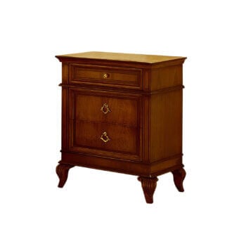 Distinguished Faber Mobili Chaumont nightstand in walnut and walnut burl with glossy finish and carved legs