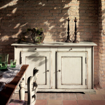 Distinguished Faber Mobili Juliane sideboard with stained solid wood and patinated white lacquer creating a matte finish