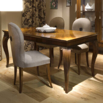 Superior Faber Mobili Saint Matré table crafted in walnut with herringbone inlay and satin tabletop finish